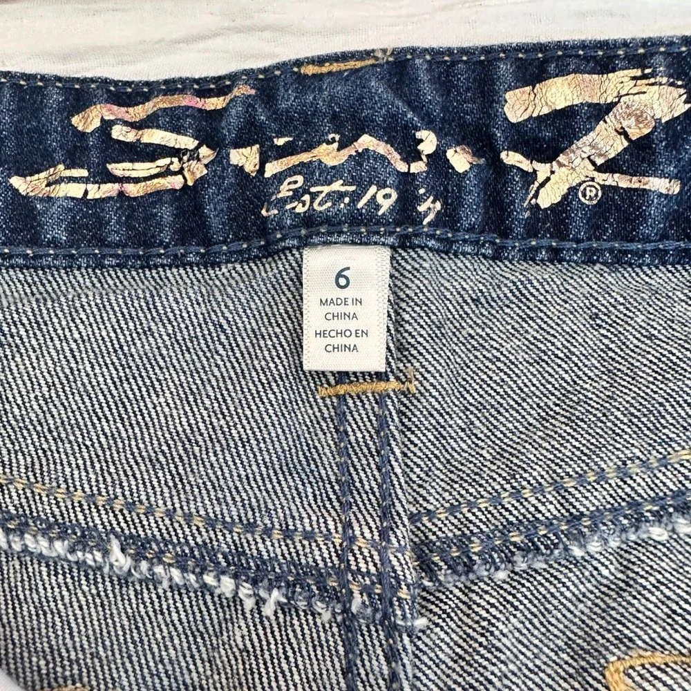 Seven7 Womens 6 Distressed Denim Jean Shorts Mid Rise Frayed Cutoff Stretch